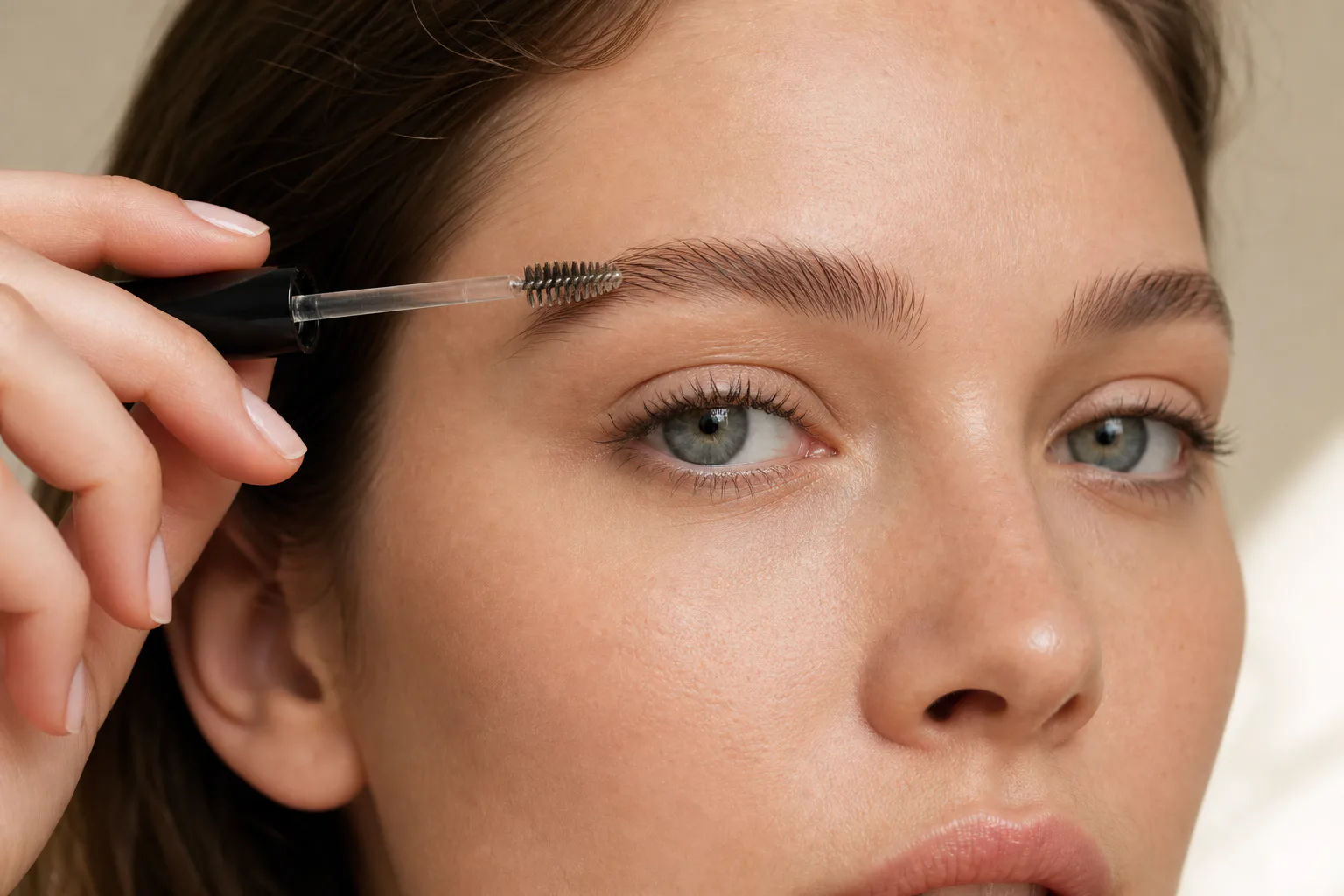 Best eyebrow gel for sparse brows being applied with a small spoolie