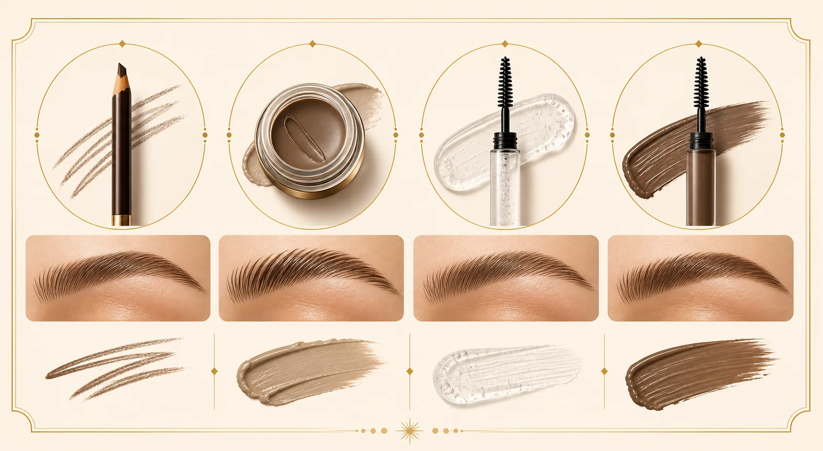 Eyebrow gel alternatives compared with pencil, wax, clear gel, and tinted gel