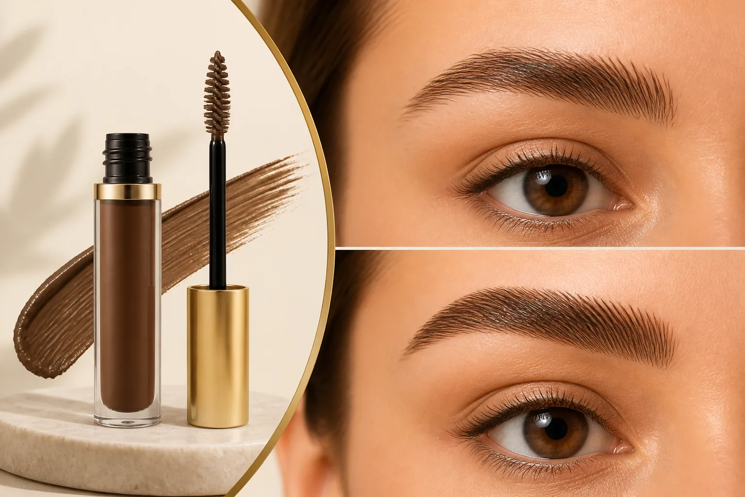 What does eyebrow gel do? Brow gel before and after showing lift, hold, and separation
