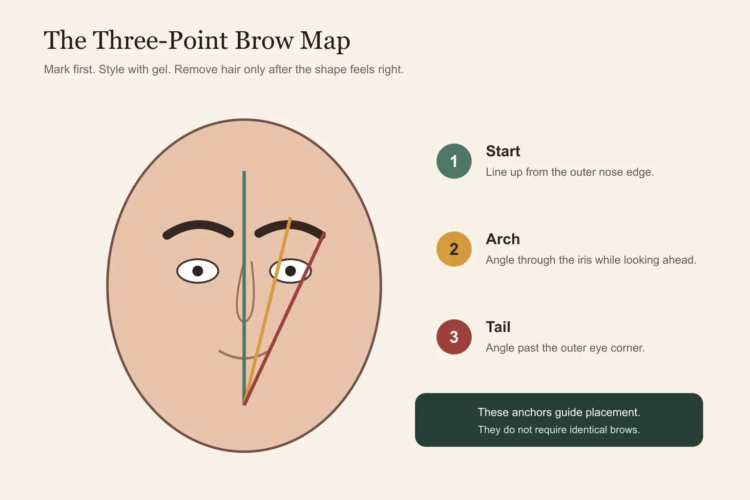 Three-point brow mapping technique for the start, arch, and tail