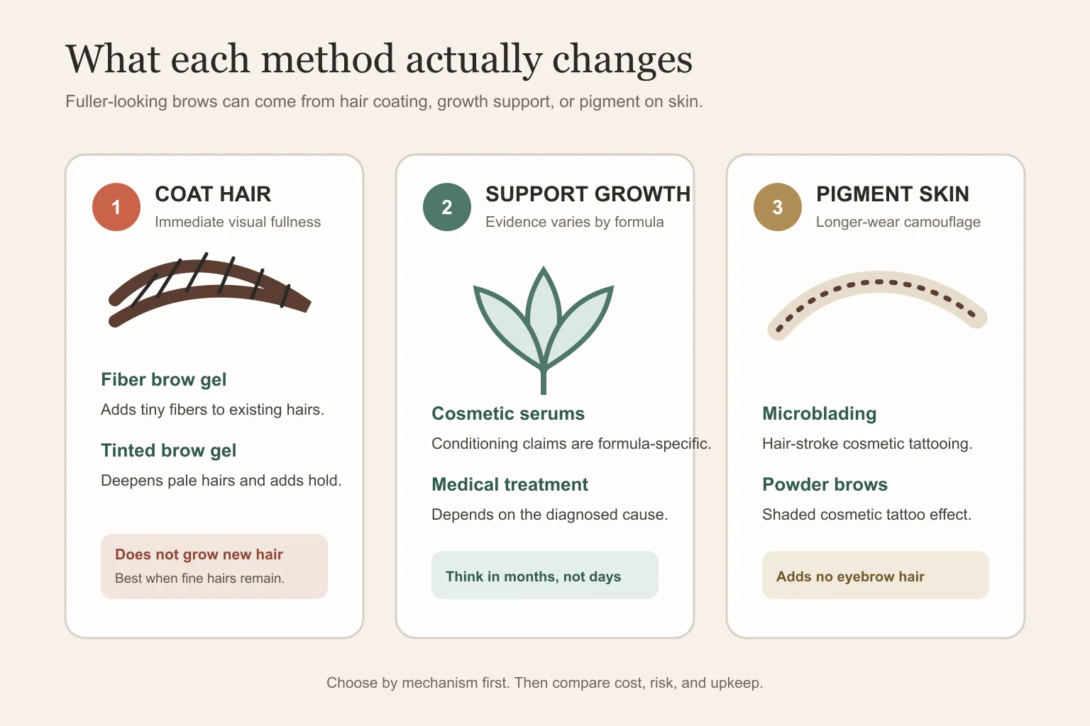 Comparison of brow gel, growth support, and cosmetic tattoo methods for thicker-looking eyebrows