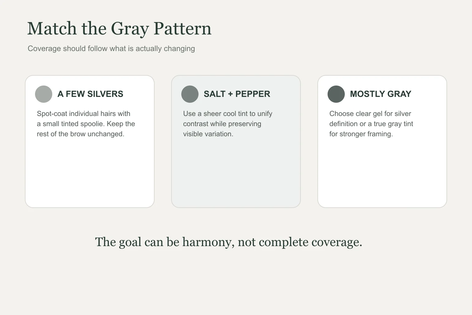 Gray eyebrows guide matching isolated silver salt and pepper and mostly gray brows to coverage options